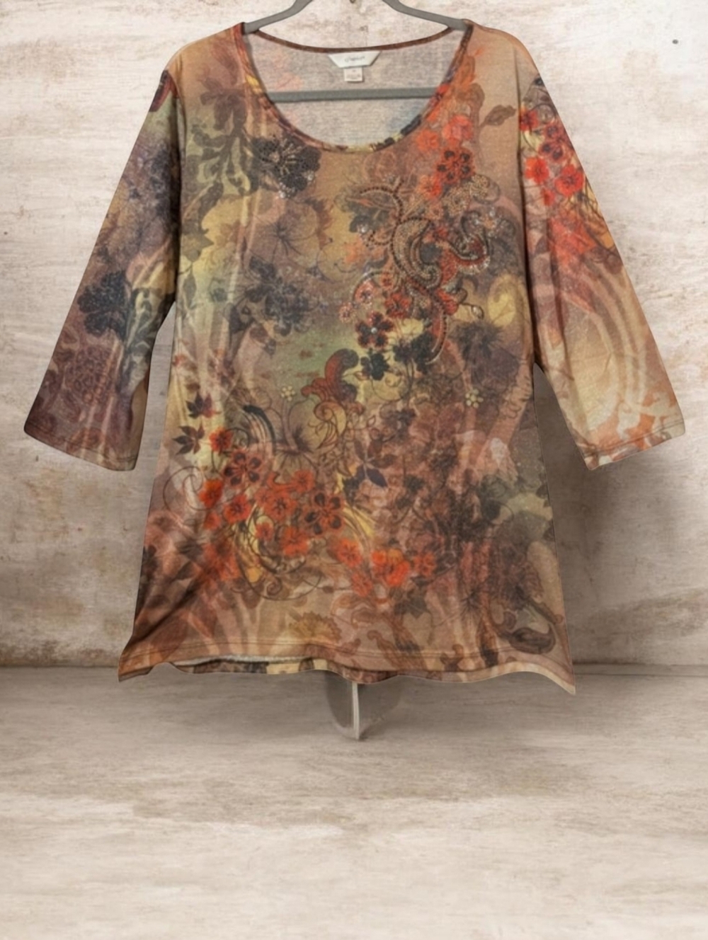 CJ Banks  Metallic Floral Tunic - Brown and Orange Fits 1X